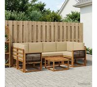 vidaXL Set di divani da esterno con cuscino 5 pcs Naturale, Divano da giardino, moderno per esterni, set relax, seduta a bordo piscina, arredo in legno