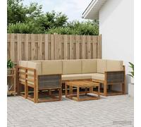 vidaXL Set di divani da esterno con cuscino 5 pcs Naturale, Lounge da giardino esterno, set di divani sezionali moderni, mobilio durevole per piscina, disposizione in legno per relax