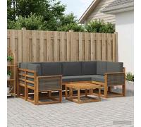 vidaXL Set di divani da esterno con cuscino 5 pcs Naturale e Antracite, Divano da giardino, moderno per esterni, set relax, seduta a bordo piscina, arredo in legno