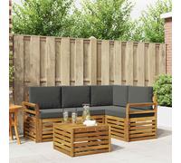 vidaXL Set di divani da esterno con cuscino 5 pcs Naturale e Antracite, Set Divano Moderno da Esterno, Arredamento da Giardino, Sezionale, Lounge da Cortile, Seduta in Acacia e Legno