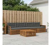 vidaXL Set di divani da esterno con cuscino 5 pcs Naturale e Antracite, Mobili da giardino, divano sezionale moderno per terrazza, comfort per lounge all'aperto