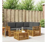 vidaXL Set di divani da esterno con cuscino 5 pcs Naturale e Antracite, Set Divano Moderno da Esterno, Arredamento da Giardino, Sezionale, Lounge da Cortile, Seduta in Acacia e Legno