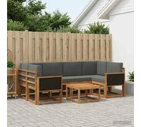 vidaXL Set di divani da esterno con cuscino 5 pcs Naturale e Antracite, Divano da giardino, moderno per esterni, set relax, seduta a bordo piscina, arredo in legno