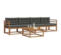 vidaXL Set di divani da esterno con cuscino 5 pcs Naturale e Antracite, Divano da esterno elegante, set modulare per giardino, resistente e comodo per il patio