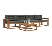 vidaXL Set di divani da esterno con cuscino 5 pcs Naturale e Antracite, Divano da esterno elegante, set modulare per giardino, resistente e comodo per il patio