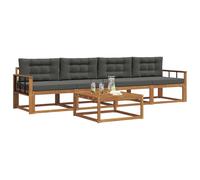 vidaXL Set di divani da esterno con cuscino 5 pcs Naturale e Antracite, Divano da esterno elegante, set modulare per giardino, resistente e comodo per il patio