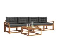vidaXL Set di divani da esterno con cuscino 5 pcs Naturale e Antracite, Divano da esterno elegante, set modulare per giardino, resistente e comodo per il patio