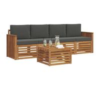 vidaXL Set di divani da esterno con cuscino 5 pcs Naturale e Antracite, Divano da giardino, set moderno per esterni, comodo per il patio e terrazza, resistente e funzionale