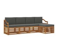 vidaXL Set divani 5 pcs Naturale e Antracite Legno di Acacia Massello, Divano moderno da giardino, set modulare per esterni, mobili in acacia, lounge minimalista, comodo vicino alla piscina