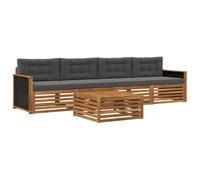 vidaXL Set di divani da esterno con cuscino 5 pcs Naturale e Antracite, Mobili da giardino, divano sezionale moderno per terrazza, comfort per lounge all'aperto