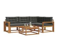 vidaXL Set di divani da esterno con cuscino 5 pcs Naturale e Antracite, Set di divani da esterno eleganti, mobili moderni in legno massello di acacia, posti a sedere comodi per il giardino