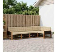 vidaXL Set di divani da esterno con cuscino 5 pcs Naturale e Beige, Set di Mobili da Esterno Moderni, Collezione di Divani per Giardino, Comoda Suite Lounge