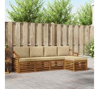 vidaXL Set divani 5 pcs Naturale e Beige Legno di Acacia Massello, Divano moderno da giardino, set modulare per esterni, mobili in acacia, lounge minimalista, comodo vicino alla piscina