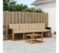 vidaXL Set di divani da esterno con cuscino 5 pcs Naturale e Beige, Divano da giardino, set comodo e moderno, arredo per esterni, relax garantito per patio e terrazzi