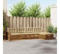 vidaXL Set di divani da esterno con cuscino 5 pcs Naturale e Beige, Divano da giardino, moderno e sezionale, arredo outdoor, comodo set per rilassarsi e godersi il patio