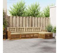 vidaXL Set di divani da esterno con cuscino 5 pcs Naturale e Beige, Divano da giardino, moderno e sezionale, arredo outdoor, comodo set per rilassarsi e godersi il patio