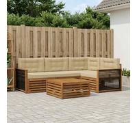 vidaXL Set di divani da esterno con cuscino 5 pcs Naturale e Beige, Divano esterno moderno, set sezione comoda per giardino, arredo resistente per terrazzo, perfetto in ogni clima