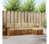 vidaXL Set divani 5 pcs Naturale e Beige Legno di Acacia Massello, Divano moderno da giardino, set modulare per esterni, mobili in acacia, lounge minimalista, comodo vicino alla piscina