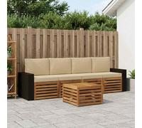vidaXL Set di divani da esterno con cuscino 5 pcs Naturale e Beige, Divano da Giardino, Set Sezionale Moderno, Lounge Resistente, Comfort per Terrazzi e Patio