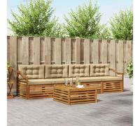 vidaXL Set di divani da esterno con cuscino 5 pcs Naturale e Beige, Divano da giardino, moderno, sezione comoda, mobili per esterni, set resistente per patio