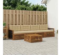 vidaXL Set di divani da esterno con cuscino 5 pcs Naturale e Beige, Mobili da giardino, divano sezionale moderno per terrazza, comfort per lounge all'aperto
