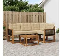 vidaXL Set di divani da esterno con cuscino 5 pcs Naturale e Beige, Divano da Giardino, Mobili Moderni, Set Patio Resistente, Lounge Confortevole, Acacia per Relax in Giardino