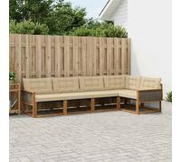 vidaXL Set di divani da esterno con cuscino 5 pcs Naturale e Beige, Divano moderno in acacia, arredo giardino durevole, suite lounge comoda, sistemazione da terrazzo stilosa