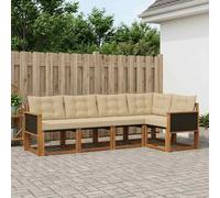 vidaXL Set di divani da esterno con cuscino 5 pcs Naturale e Beige, Set di divani moderni per esterni, arredo resistente agli agenti atmosferici, comodo lettino da giardino, stile relax all'aperto
