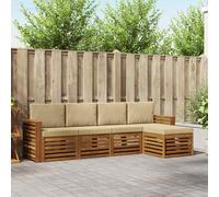 vidaXL Set divani 5 pcs Naturale e Beige Legno di Acacia Massello, Divano moderno da giardino, set modulare per esterni, mobili in acacia, lounge minimalista, comodo vicino alla piscina
