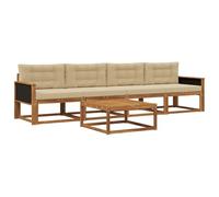 vidaXL Set di divani da esterno con cuscino 5 pcs Naturale e Beige, Divano da esterno elegante, set modulare per giardino, resistente e comodo per il patio
