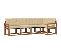 vidaXL Set di divani da esterno con cuscino 5 pcs Naturale e Beige, Divano da giardino di lusso, mobili moderni, set antivento, lettino resistente, divano in legno acacia, posto contemporaneo