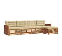 vidaXL Set di divani da esterno con cuscino 5 pcs Naturale e Beige, Divano da giardino, moderno e sezionale, arredo outdoor, comodo set per rilassarsi e godersi il patio
