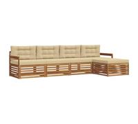 vidaXL Set di divani da esterno con cuscino 5 pcs Naturale e Beige, Divano da giardino, moderno e sezionale, arredo outdoor, comodo set per rilassarsi e godersi il patio