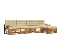 vidaXL Set di divani da esterno con cuscino 5 pcs Naturale e Beige, Divano da giardino, moderno e sezionale, arredo outdoor, comodo set per rilassarsi e godersi il patio