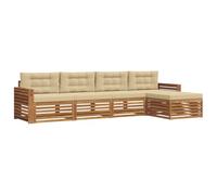 vidaXL Set di divani da esterno con cuscino 5 pcs Naturale e Beige, Divano da giardino, moderno e sezionale, arredo outdoor, comodo set per rilassarsi e godersi il patio