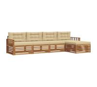 vidaXL Set di divani da esterno con cuscino 5 pcs Naturale e Beige, Divano da giardino, moderno e sezionale, arredo outdoor, comodo set per rilassarsi e godersi il patio