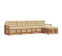 vidaXL Set di divani da esterno con cuscino 5 pcs Naturale e Beige, Divano da giardino, moderno e sezionale, arredo outdoor, comodo set per rilassarsi e godersi il patio