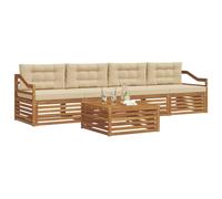 vidaXL Set di divani da esterno con cuscino 5 pcs Naturale e Beige, Divano da giardino, moderno, sezione comoda, mobili per esterni, set resistente per patio