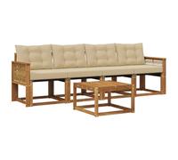 vidaXL Set di divani da esterno con cuscino 5 pcs Naturale e Beige, Divano da giardino, set comodo e moderno, arredo per esterni, relax garantito per patio e terrazzi