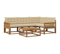 vidaXL Set di divani da esterno con cuscino 5 pcs Naturale e Beige, Divano da giardino, set elegante per esterni, arredo resistente in legno, pacchetto per il relax in terrazza