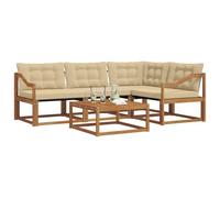 vidaXL Set di divani da esterno con cuscino 5 pcs Naturale e Beige, Divano da giardino, set elegante per esterni, arredo resistente in legno, pacchetto per il relax in terrazza