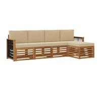 vidaXL Set di divani da esterno con cuscino 5 pcs Naturale e Beige, Divano da giardino, set moderno per esterni, divano angolare, arredamento per piscina, beige e marrone