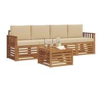 vidaXL Set divani 5 pcs Naturale e Beige Legno di Acacia Massello, Divano da giardino, moderno, all'aperto, set resistente per patio, lounge, comfort in terrazza