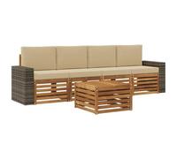 vidaXL Set di divani da esterno con cuscino 5 pcs Naturale e Beige, Divano da Giardino, Set Sezionale Moderno, Lounge Resistente, Comfort per Terrazzi e Patio