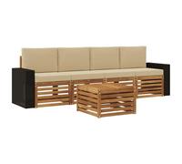 vidaXL Set di divani da esterno con cuscino 5 pcs Naturale e Beige, Divano da Giardino, Set Sezionale Moderno, Lounge Resistente, Comfort per Terrazzi e Patio