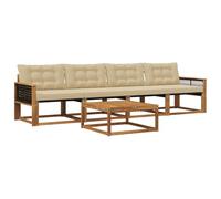 vidaXL Set di divani da esterno con cuscino 5 pcs Naturale e Beige, Divano da Giardino, Set Sezionale Moderno per Patios, Mobili Eleganti e Resistenti, Comfort Assicurato