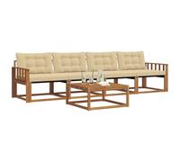 vidaXL Set di divani da esterno con cuscino 5 pcs Naturale e Beige, Divano da Giardino, Set Sezionale Moderno per Patios, Mobili Eleganti e Resistenti, Comfort Assicurato