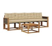 vidaXL Set di divani da esterno con cuscino 5 pcs Naturale e Beige, Divano da Giardino, Sofa Moderna per Patio, Mobili Resistenti per Esterni, Set Comodo per la Terrazza
