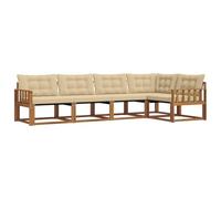 vidaXL Set di divani da esterno con cuscino 5 pcs Naturale e Beige, Divano moderno in acacia, arredo giardino durevole, suite lounge comoda, sistemazione da terrazzo stilosa