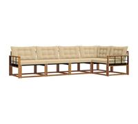 vidaXL Set di divani da esterno con cuscino 5 pcs Naturale e Beige, Divano moderno in acacia, arredo giardino durevole, suite lounge comoda, sistemazione da terrazzo stilosa